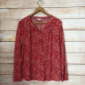 Boden Red Polka Dot Henley Jersey Knit Top